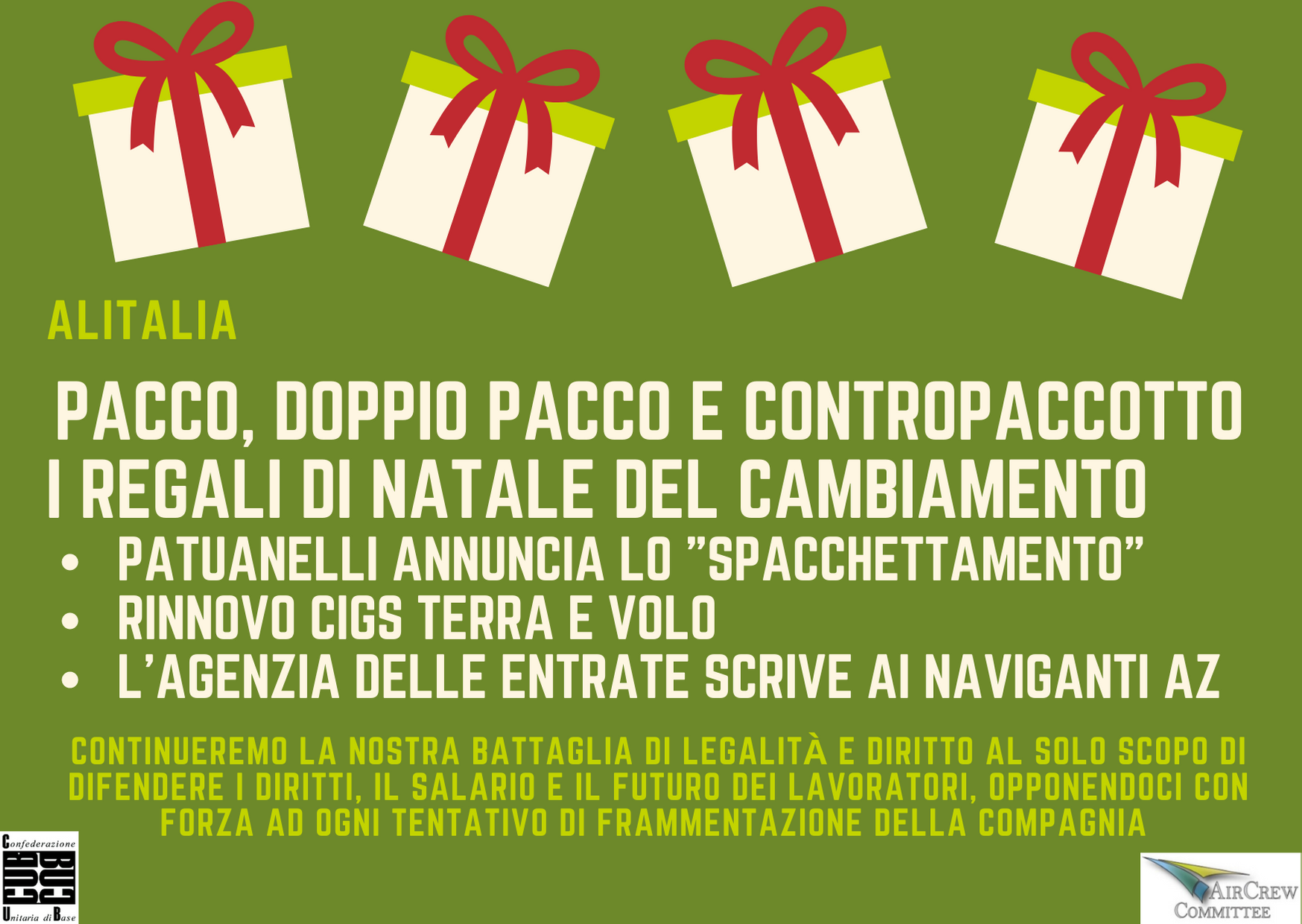 ALITALIA PACCO, DOPPIO PACCO E CONTROPACCOTTO CUB Confederazione Unitaria di Base ALITALIA PACCO, DOPPIO PACCO E CONTROPACCOTTO CUB Confederazione Unitaria di Base